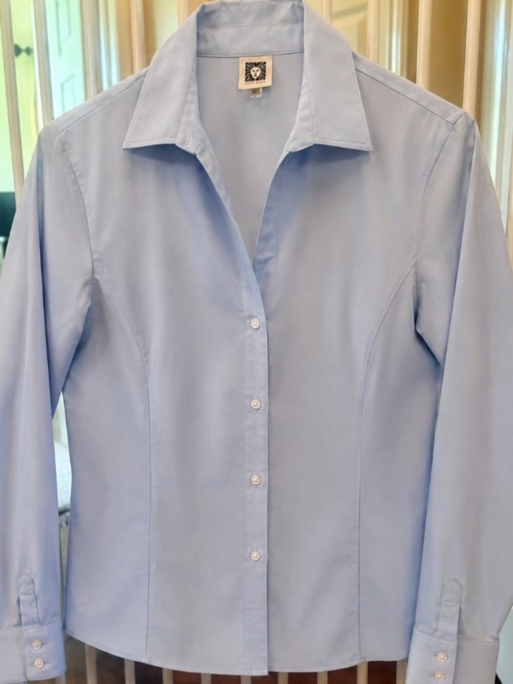 Anne Klein Pale Blue Button Front Career Blouse | Medium